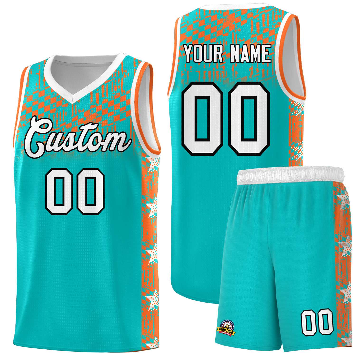Custom Aqua Mosaic Stars Pattern Sports Uniform Basketball Jersey|KXKSHOP