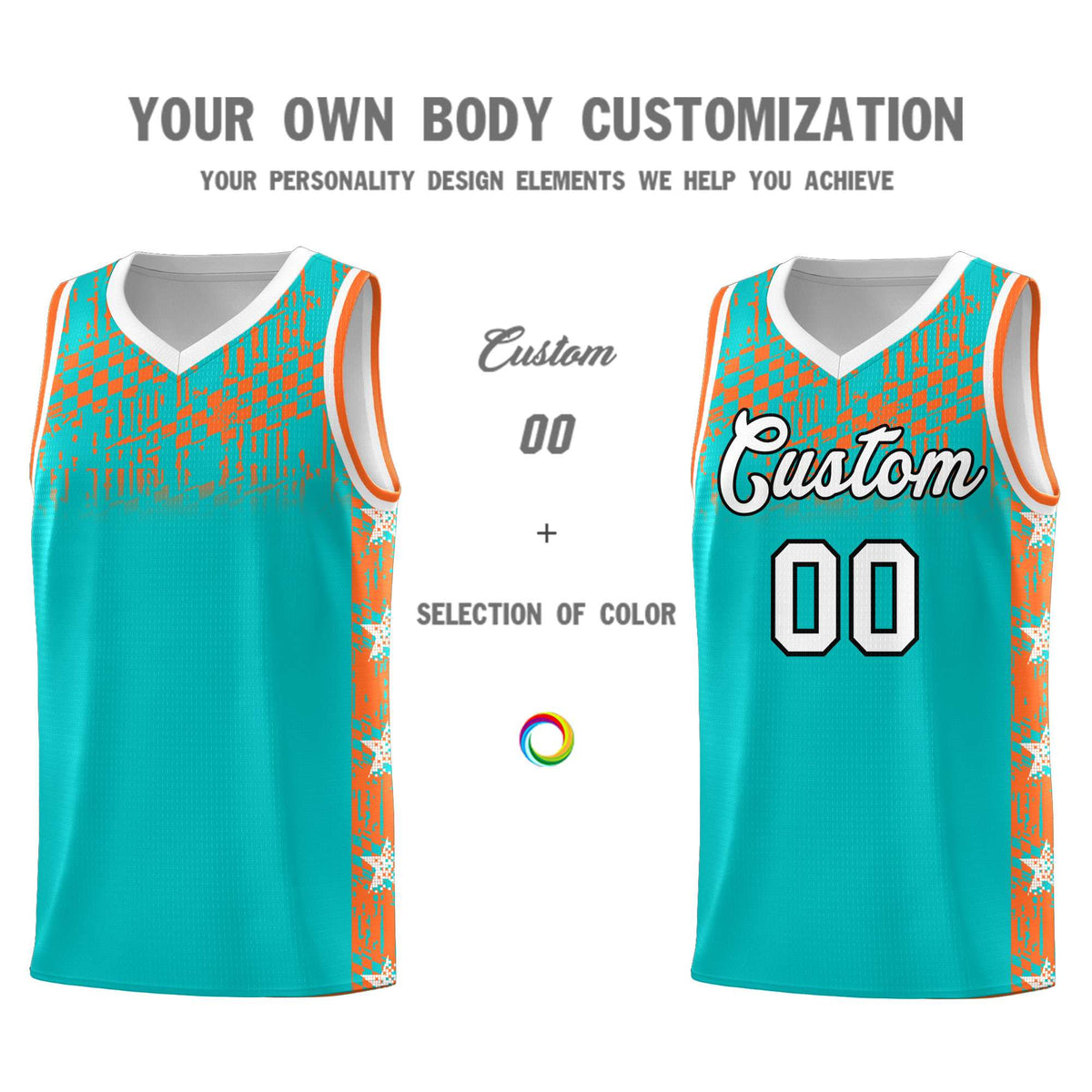 Custom Aqua Mosaic Stars Pattern Sports Uniform Basketball Jersey|KXKSHOP