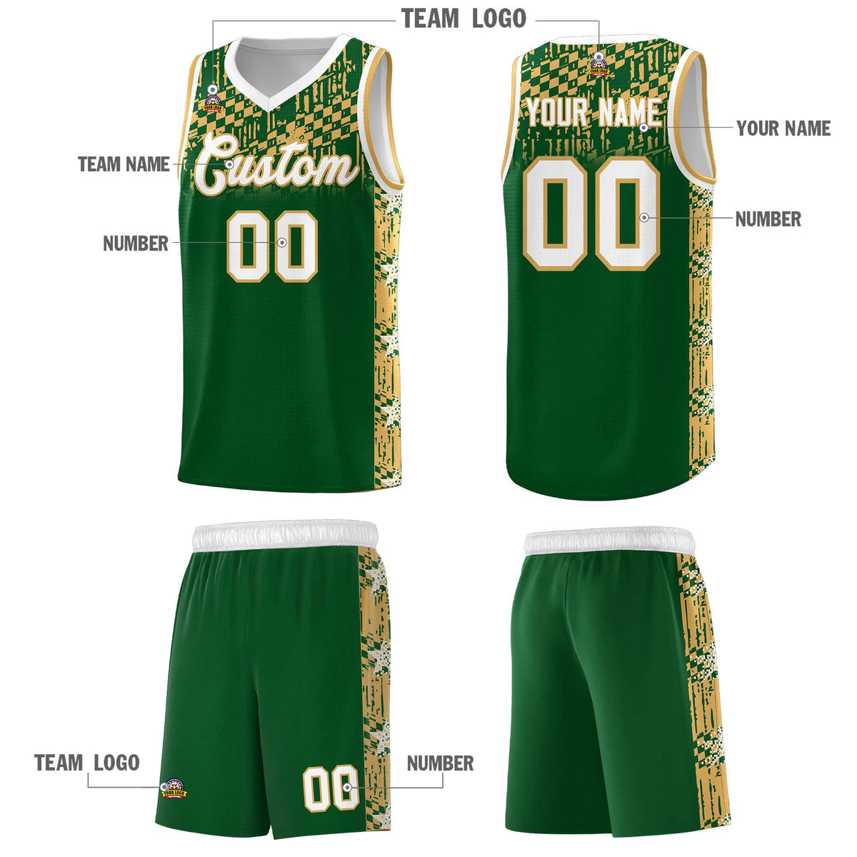 Custom Green Mosaic Stars Pattern Sports Uniform Basketball Jersey|KXKSHOP