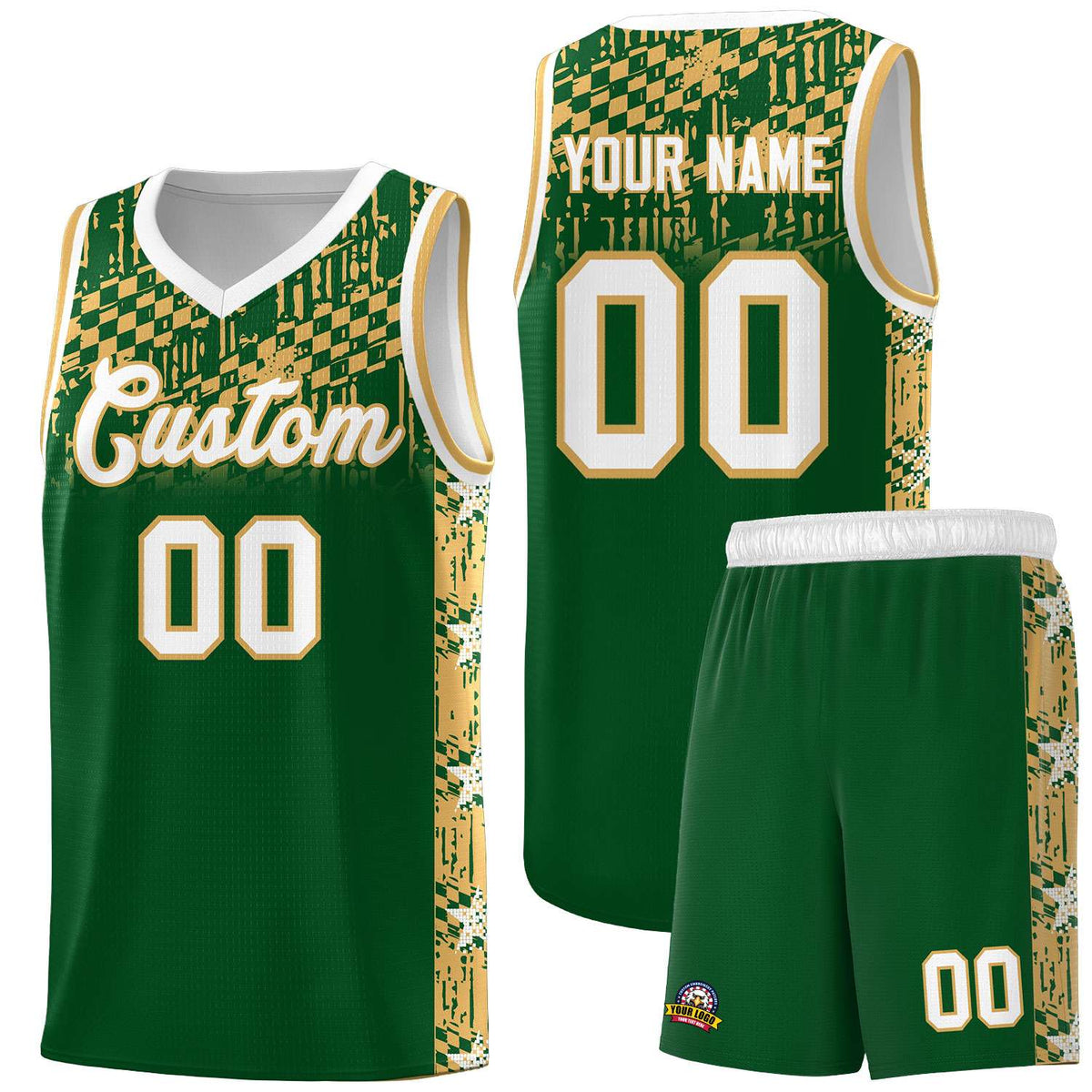 Custom Green Mosaic Stars Pattern Sports Uniform Basketball Jersey|KXKSHOP