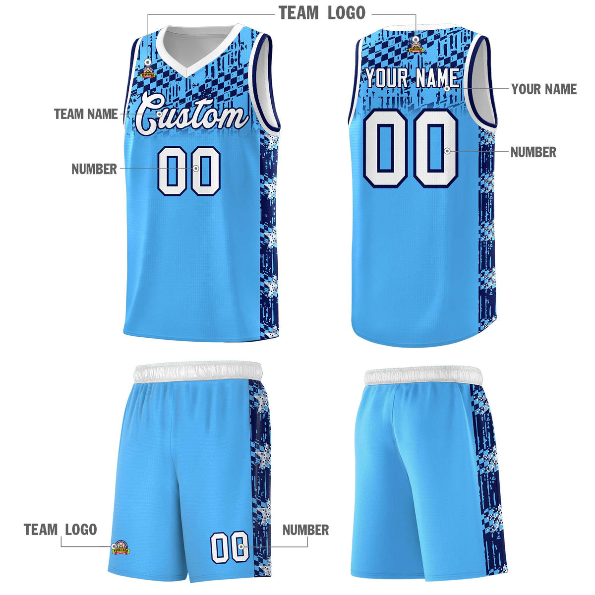 Custom Powder Blue Mosaic Stars Pattern Sports Uniform Basketball Jersey|KXKSHOP