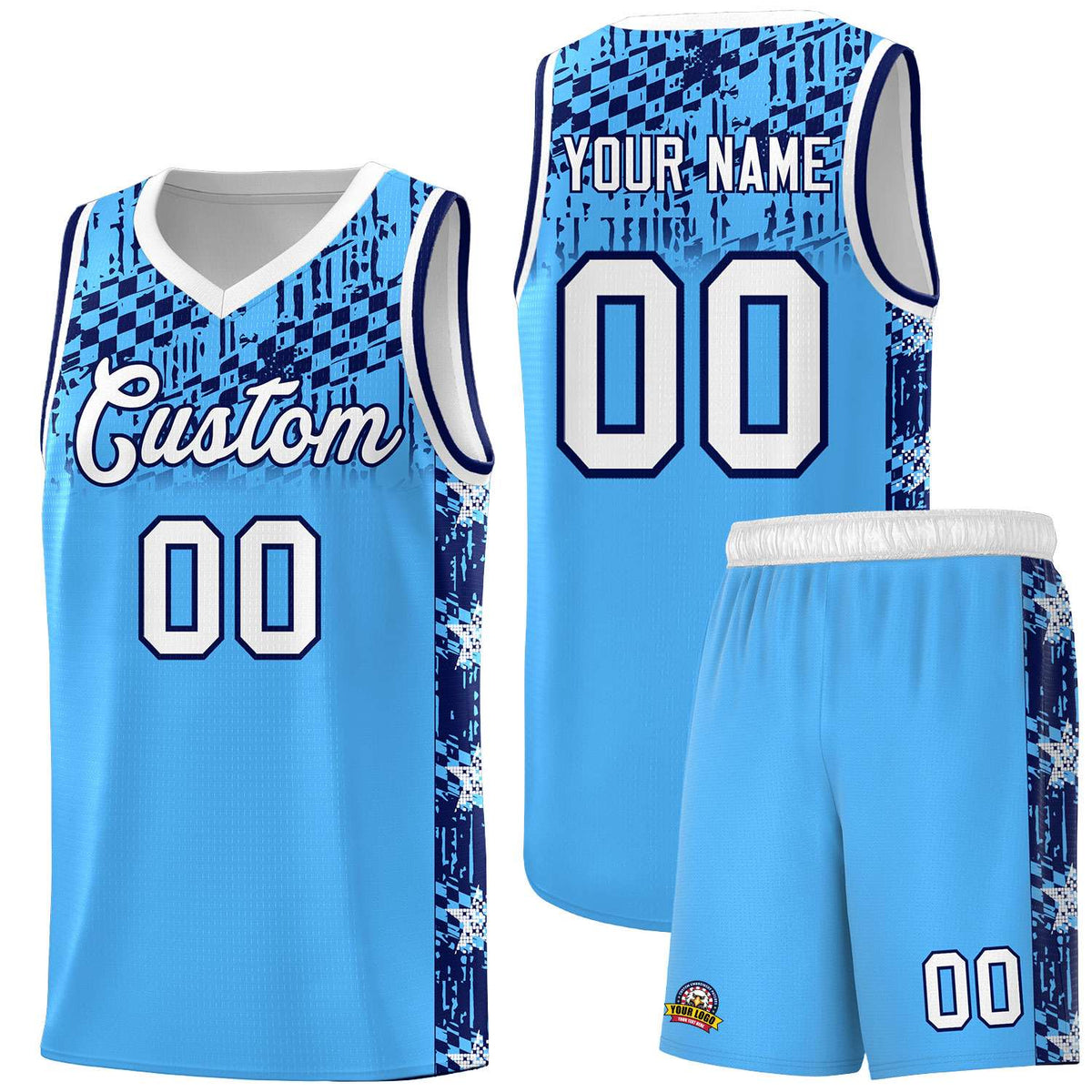 Custom Powder Blue Mosaic Stars Pattern Sports Uniform Basketball Jersey|KXKSHOP