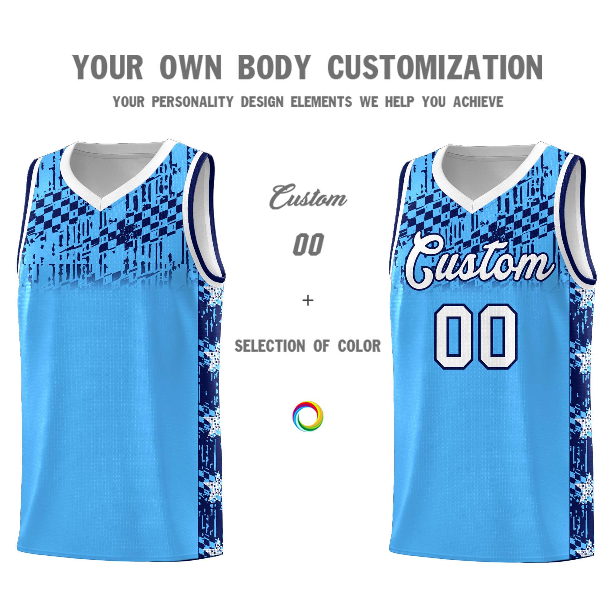 Custom Powder Blue Mosaic Stars Pattern Sports Uniform Basketball Jersey|KXKSHOP
