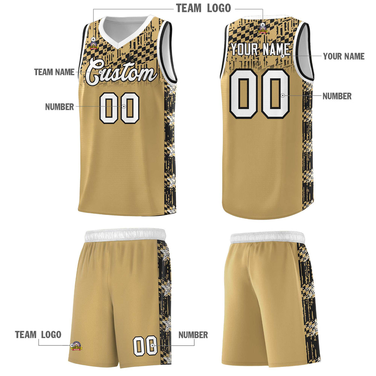 Custom Old Gold Mosaic Stars Pattern Sports Uniform Basketball Jersey|KXKSHOP