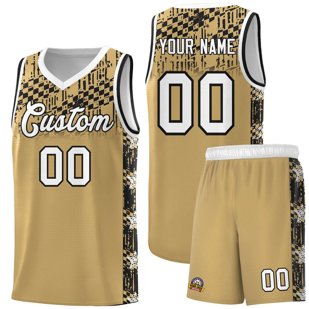Custom Old Gold Mosaic Stars Pattern Sports Uniform Basketball Jersey|KXKSHOP
