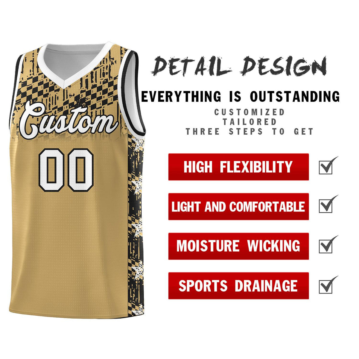 Custom Old Gold Mosaic Stars Pattern Sports Uniform Basketball Jersey|KXKSHOP
