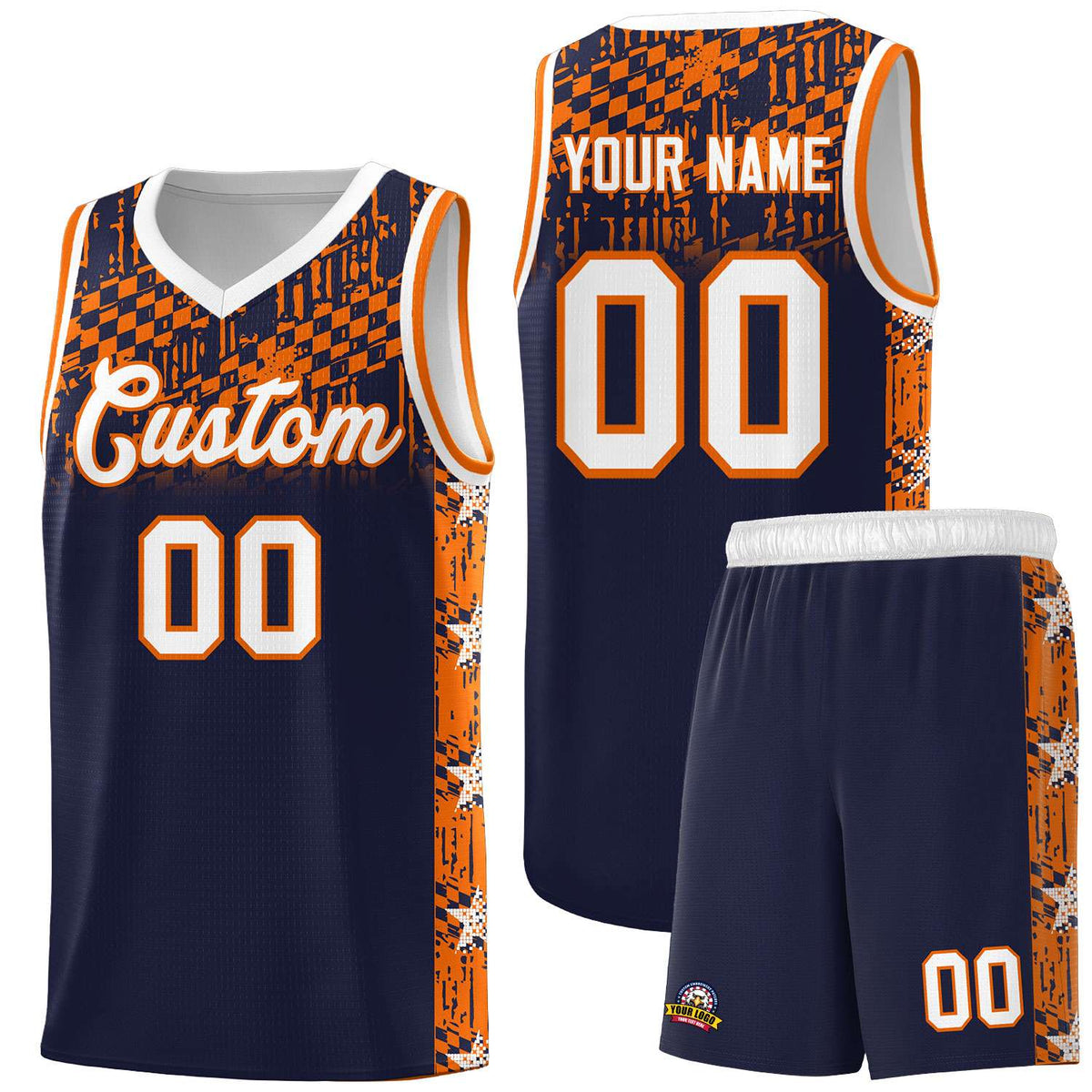 Custom Navy Mosaic Stars Pattern Sports Uniform Basketball Jersey|KXKSHOP