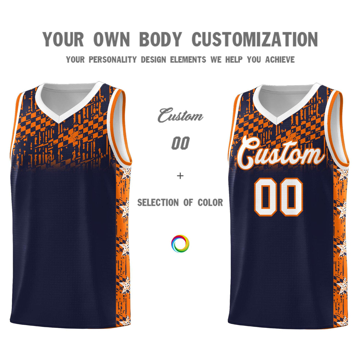 Custom Navy Mosaic Stars Pattern Sports Uniform Basketball Jersey|KXKSHOP