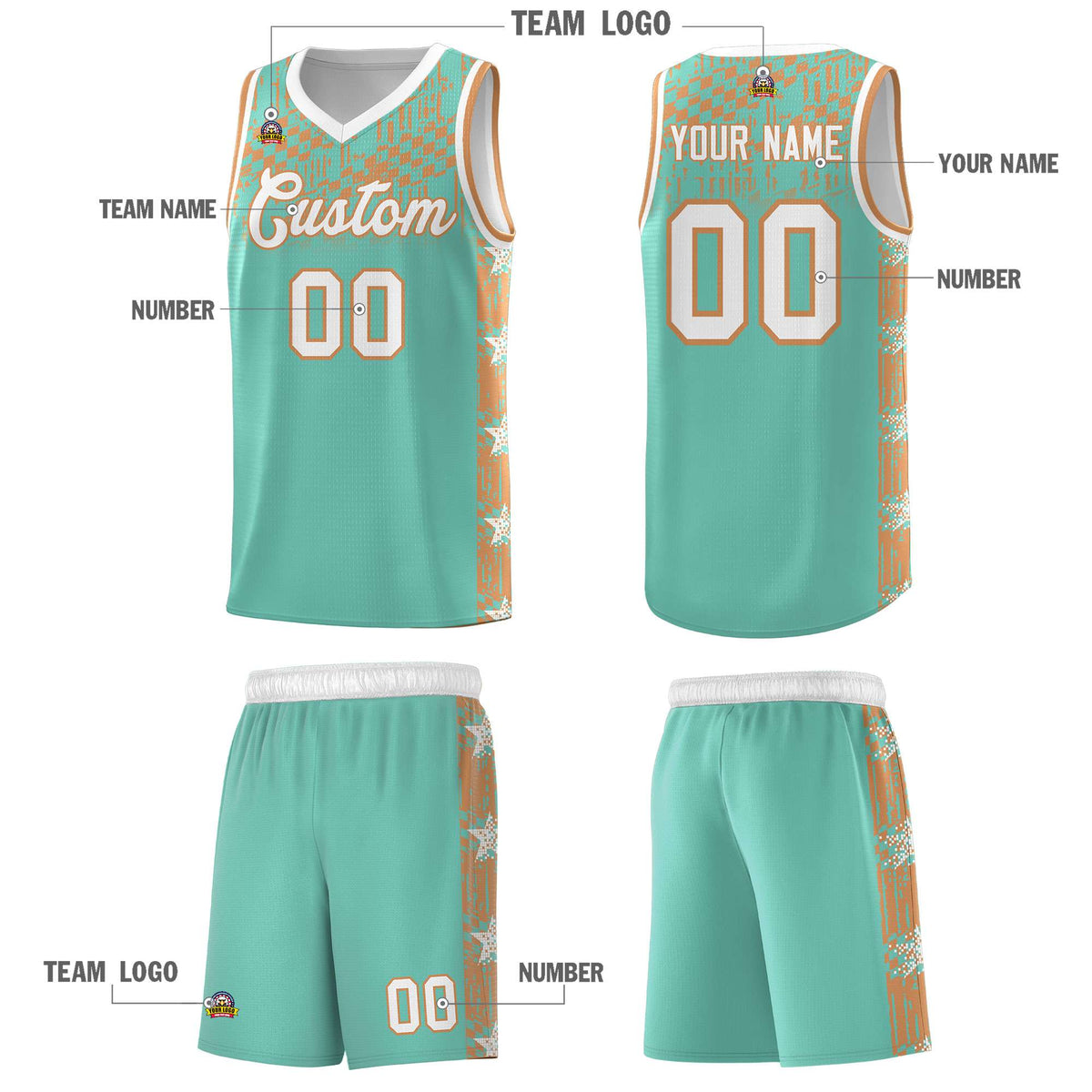 Custom Bright Green Mosaic Stars Pattern Sports Uniform Basketball Jersey|KXKSHOP