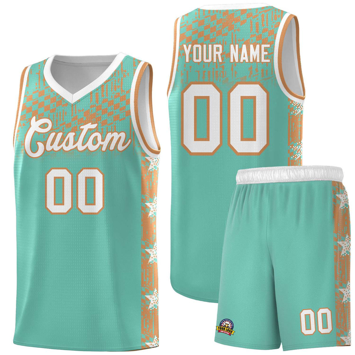 Custom Bright Green Mosaic Stars Pattern Sports Uniform Basketball Jersey|KXKSHOP