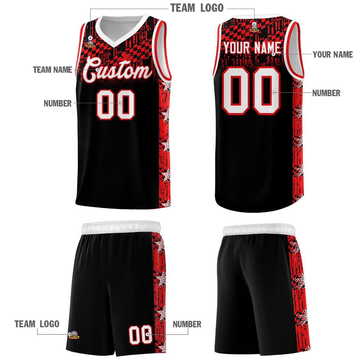 Custom Black Mosaic Stars Pattern Sports Uniform Basketball Jersey|KXKSHOP