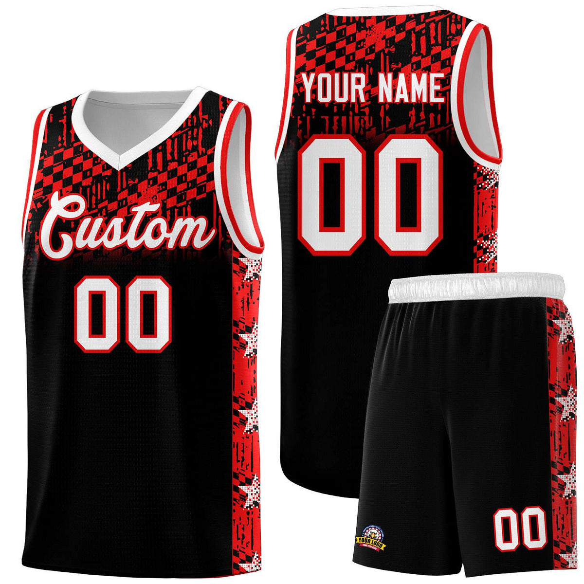 Custom Black Mosaic Stars Pattern Sports Uniform Basketball Jersey|KXKSHOP