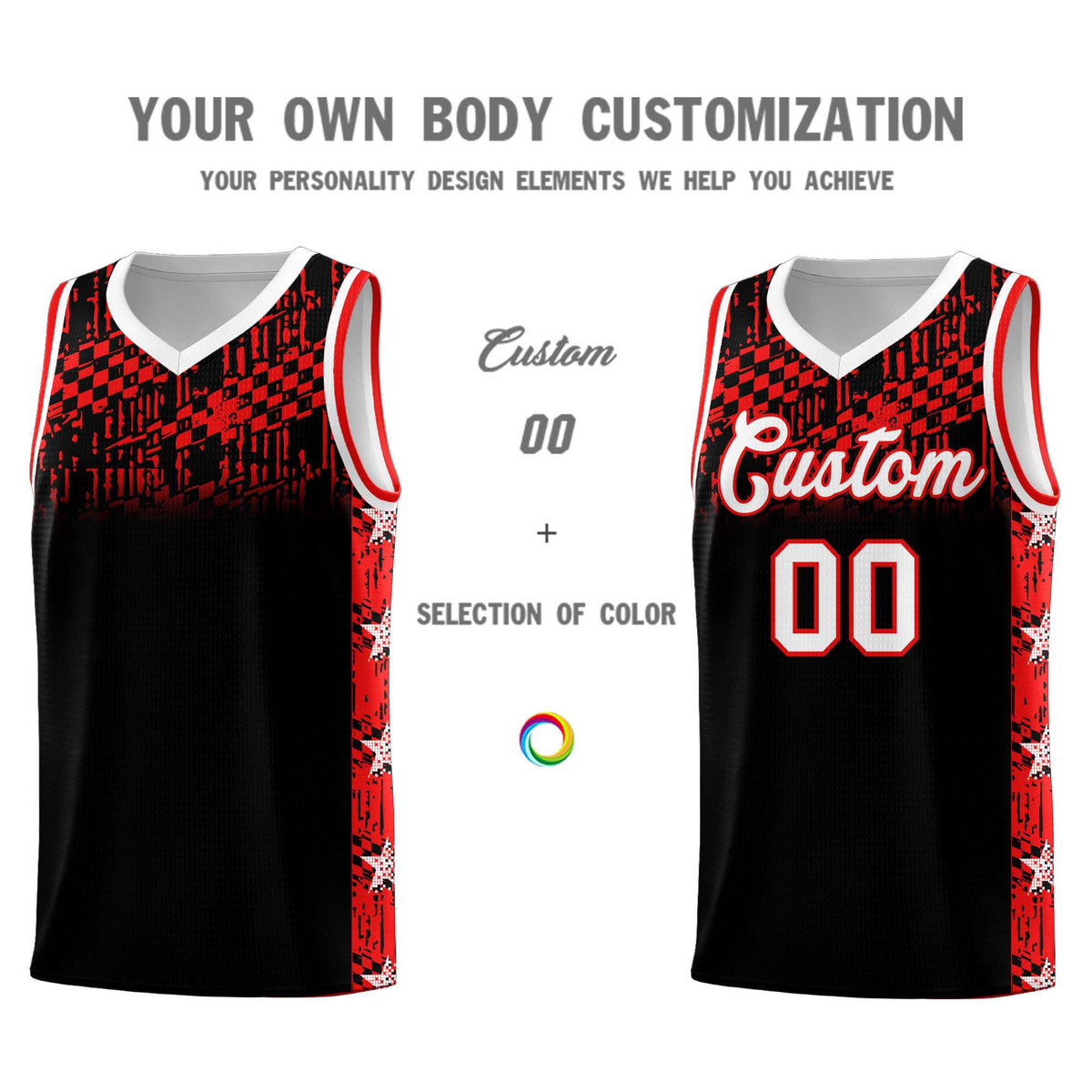 Custom Black Mosaic Stars Pattern Sports Uniform Basketball Jersey|KXKSHOP