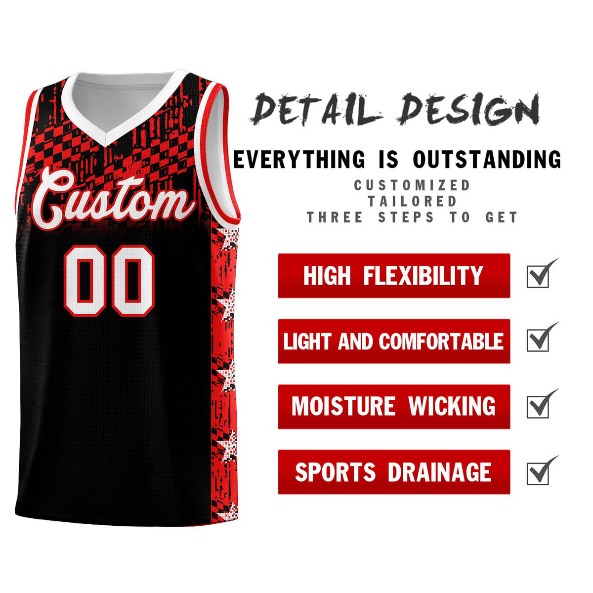 Custom Black Mosaic Stars Pattern Sports Uniform Basketball Jersey|KXKSHOP