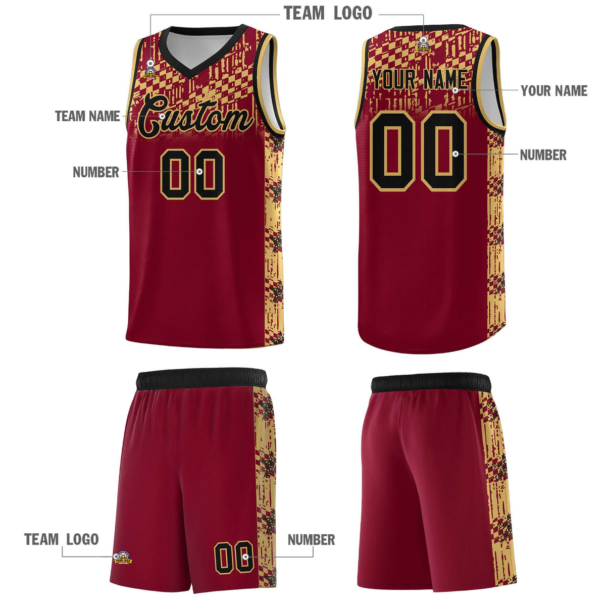 Custom Crimson Mosaic Stars Pattern Sports Uniform Basketball Jersey|KXKSHOP