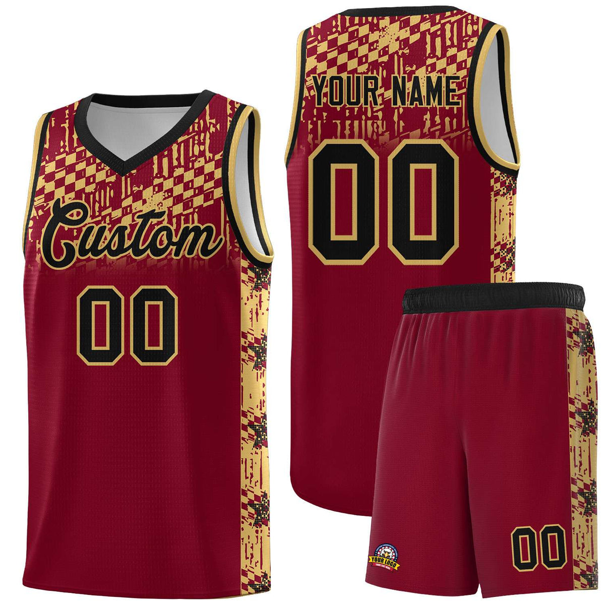 Custom Crimson Mosaic Stars Pattern Sports Uniform Basketball Jersey|KXKSHOP