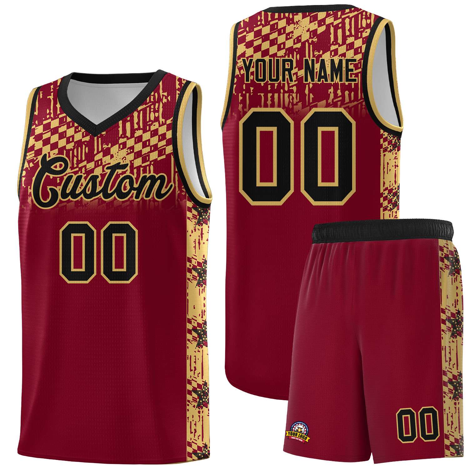 Custom Crimson Mosaic Stars Pattern Sports Uniform Basketball Jersey|KXKSHOP