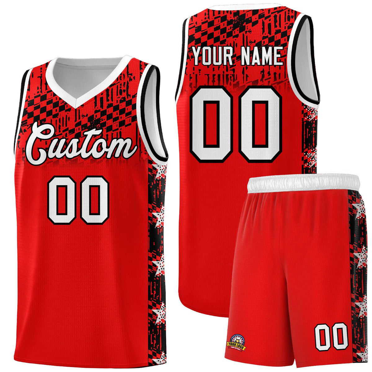 Custom Red Mosaic Stars Pattern Sports Uniform Basketball Jersey|KXKSHOP