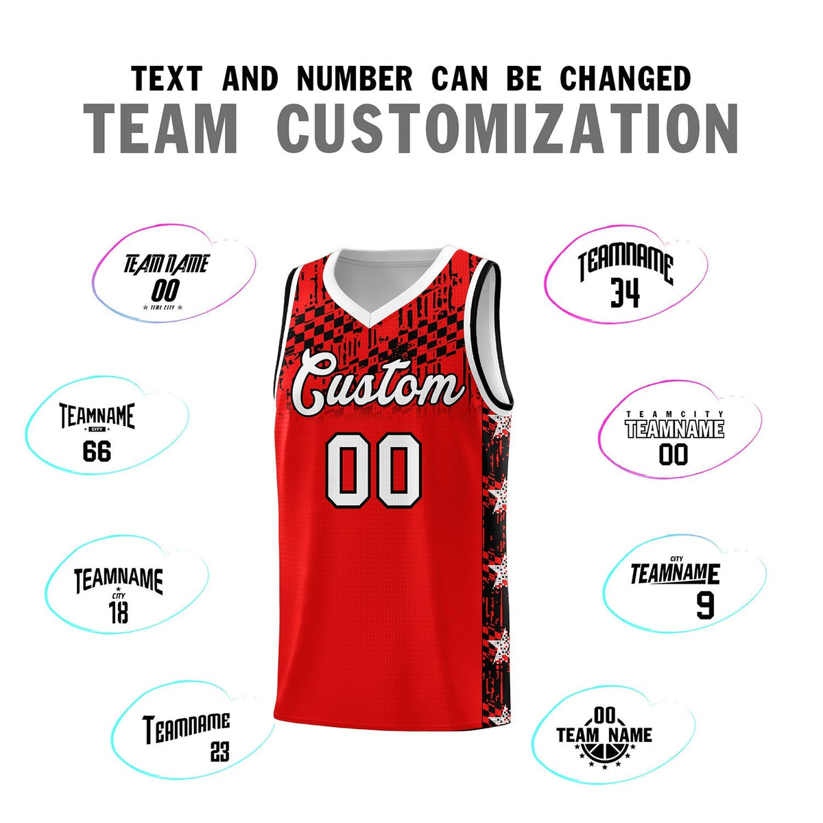 Custom Red Mosaic Stars Pattern Sports Uniform Basketball Jersey|KXKSHOP