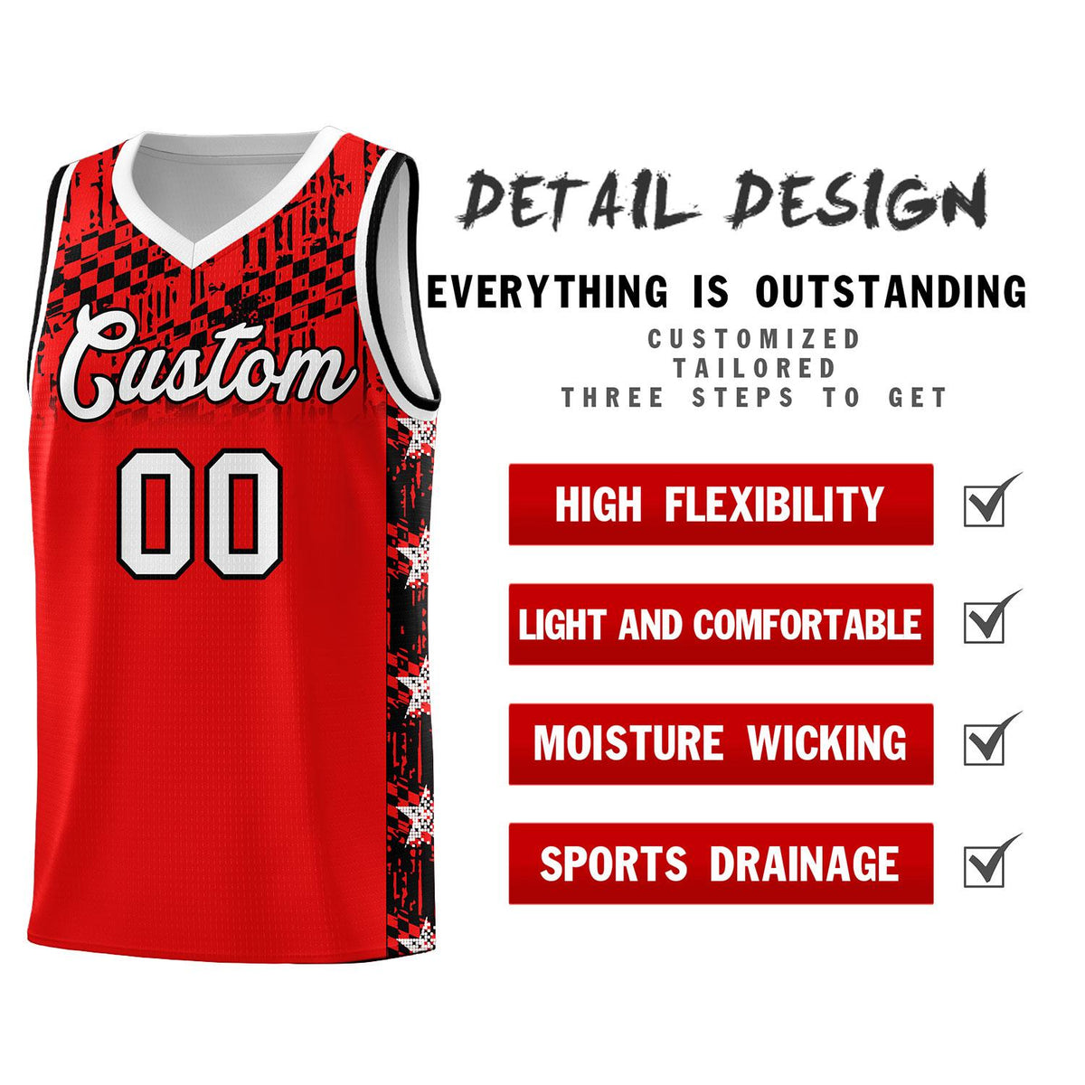 Custom Red Mosaic Stars Pattern Sports Uniform Basketball Jersey|KXKSHOP