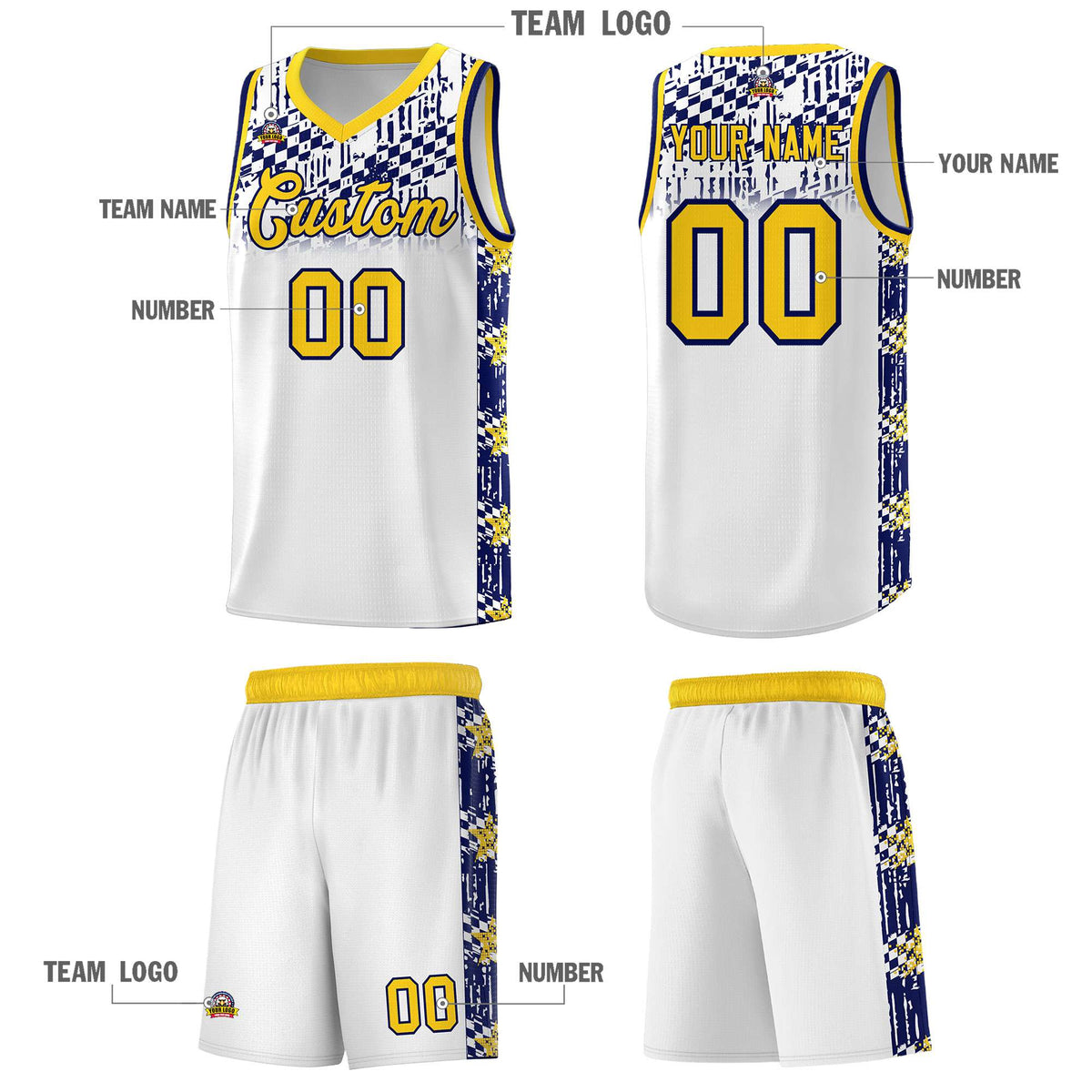 Custom White Mosaic Stars Pattern Sports Uniform Basketball Jersey|KXKSHOP