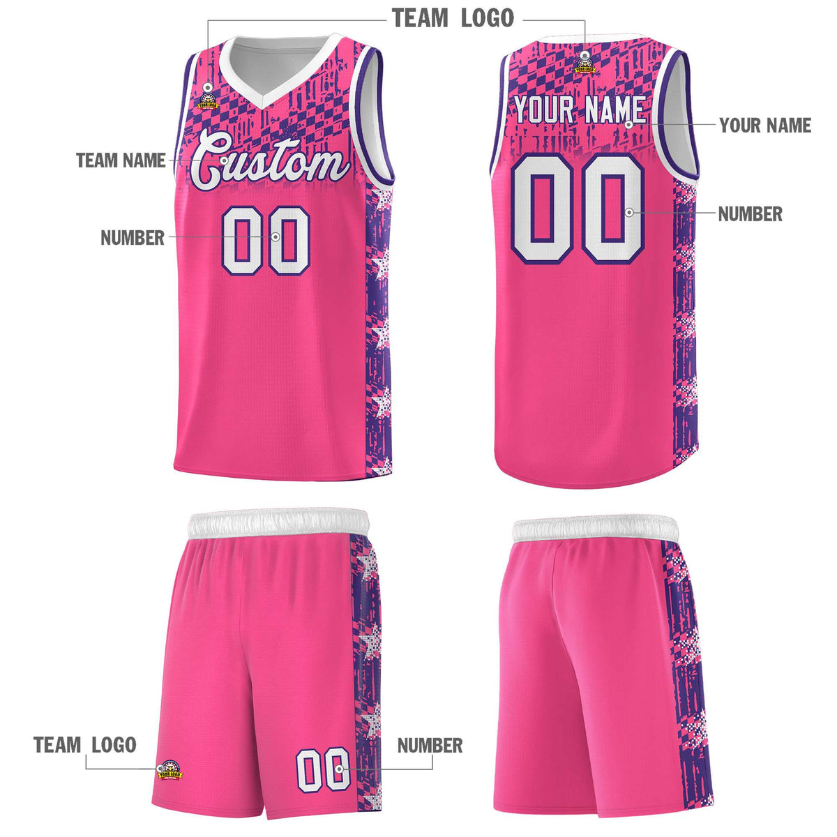 Custom Pink Mosaic Stars Pattern Sports Uniform Basketball Jersey|KXKSHOP