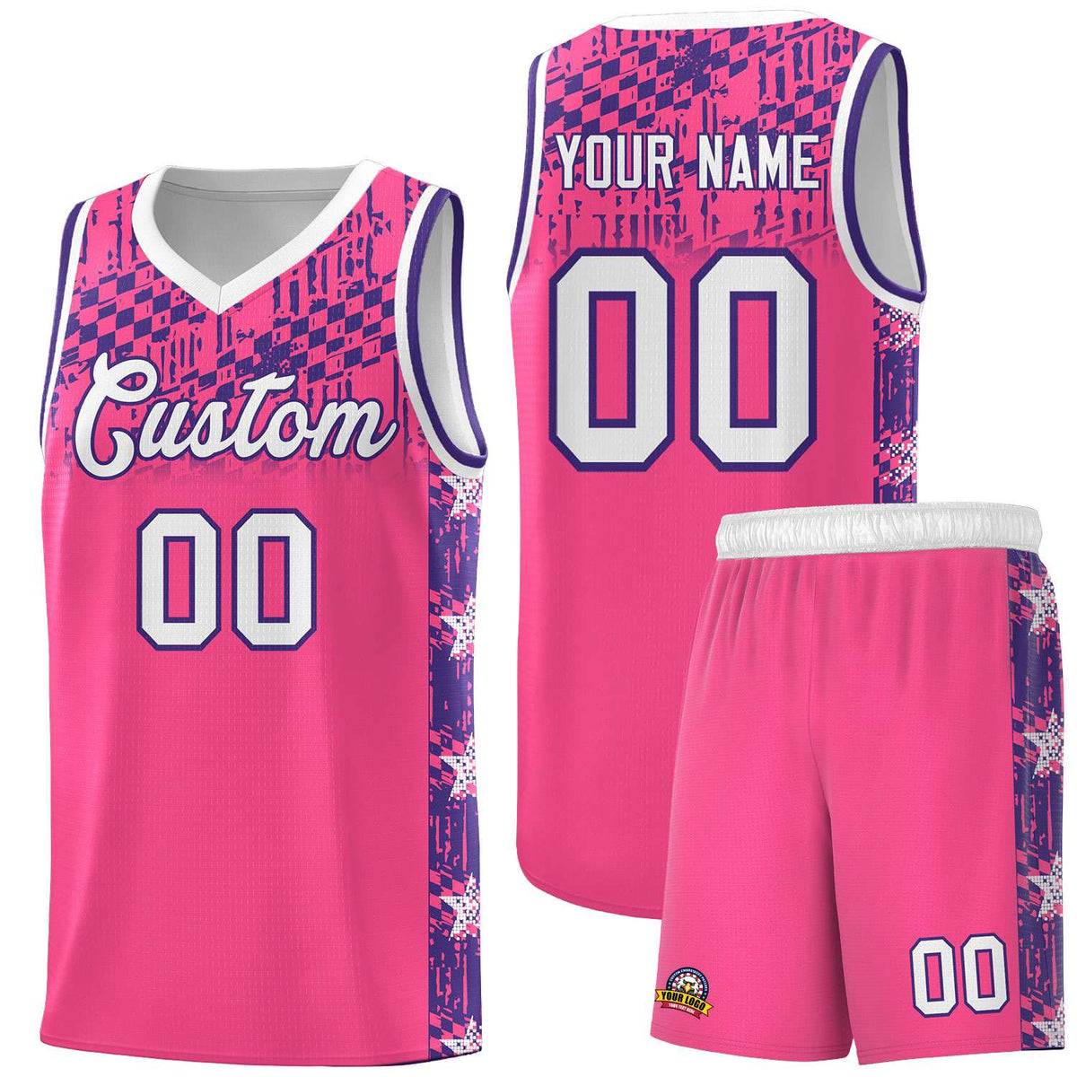 Custom Pink Mosaic Stars Pattern Sports Uniform Basketball Jersey|KXKSHOP