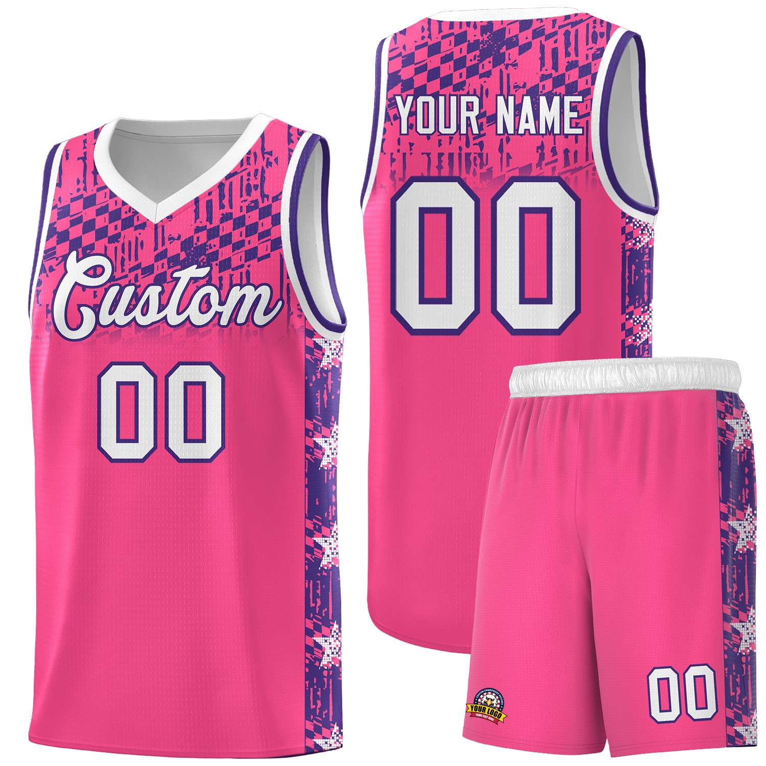 Custom Pink Mosaic Stars Pattern Sports Uniform Basketball Jersey|KXKSHOP