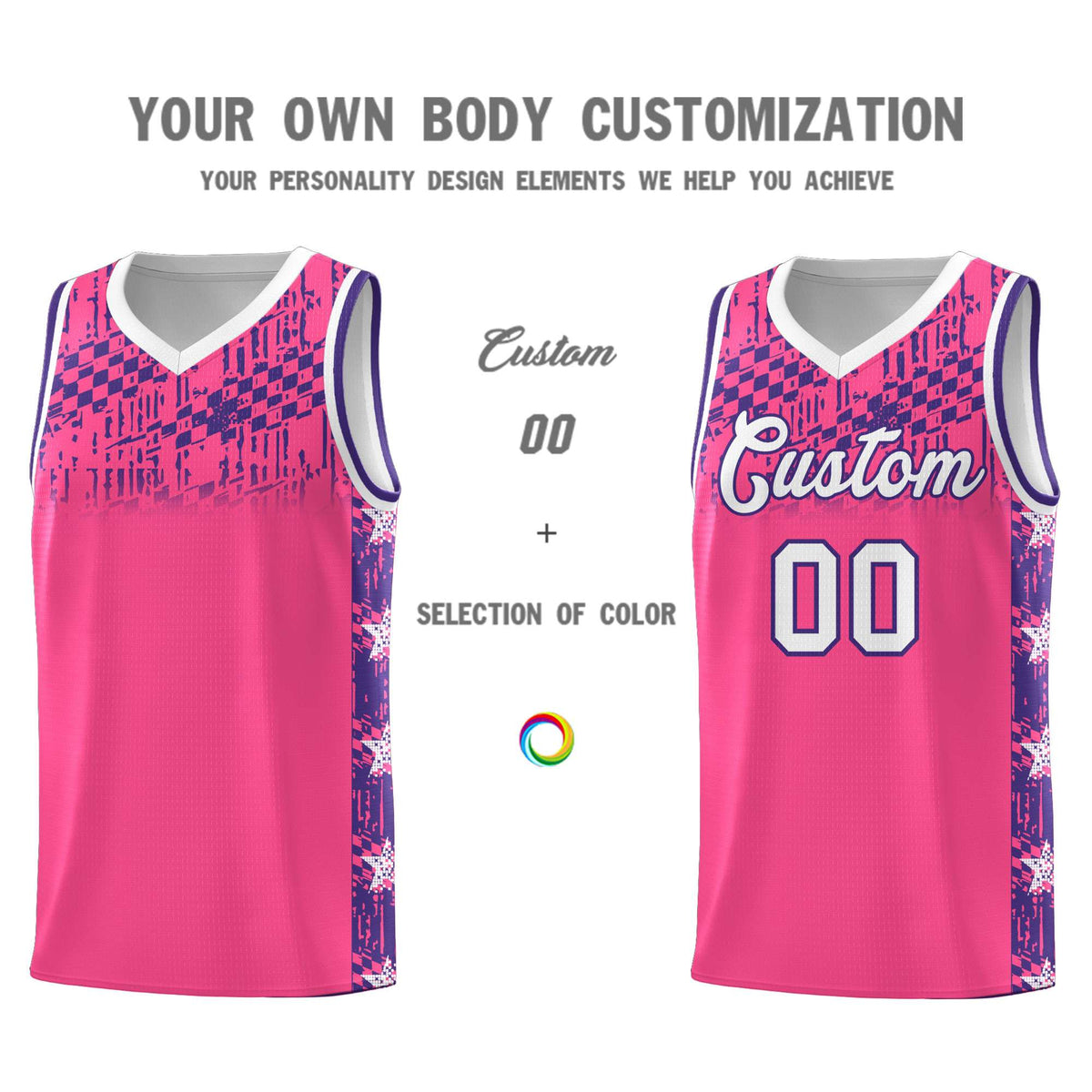 Custom Pink Mosaic Stars Pattern Sports Uniform Basketball Jersey|KXKSHOP