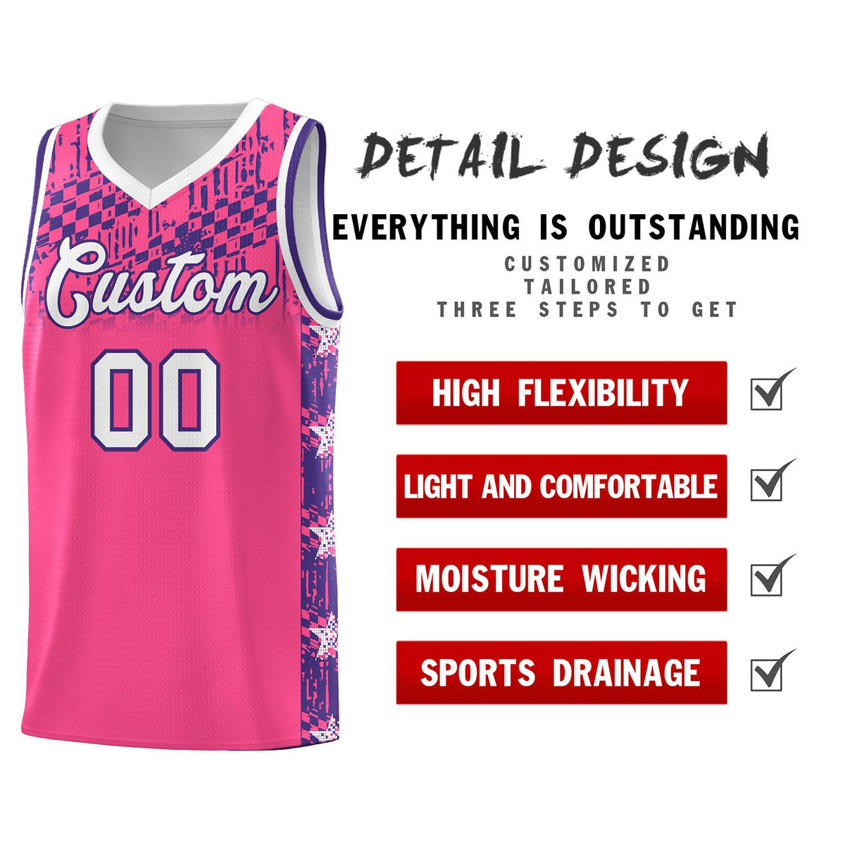 Custom Pink Mosaic Stars Pattern Sports Uniform Basketball Jersey|KXKSHOP