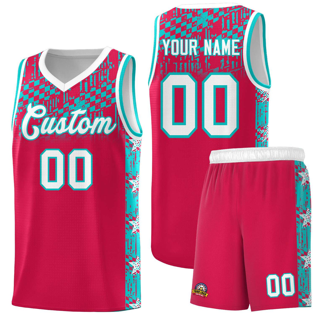Custom Red Mosaic Stars Pattern Sports Uniform Basketball Jersey|KXKSHOP