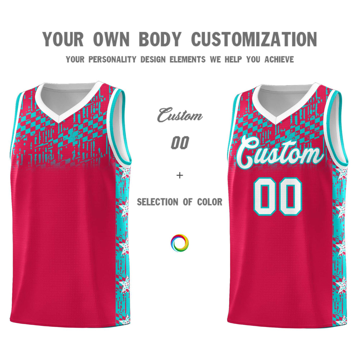 Custom Red Mosaic Stars Pattern Sports Uniform Basketball Jersey|KXKSHOP