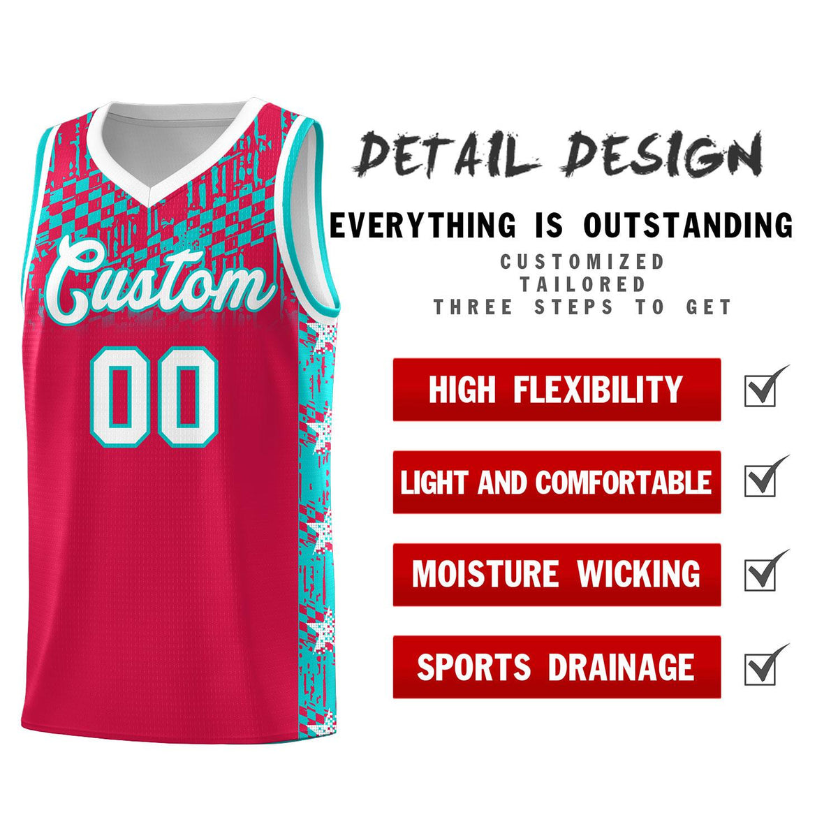 Custom Red Mosaic Stars Pattern Sports Uniform Basketball Jersey|KXKSHOP