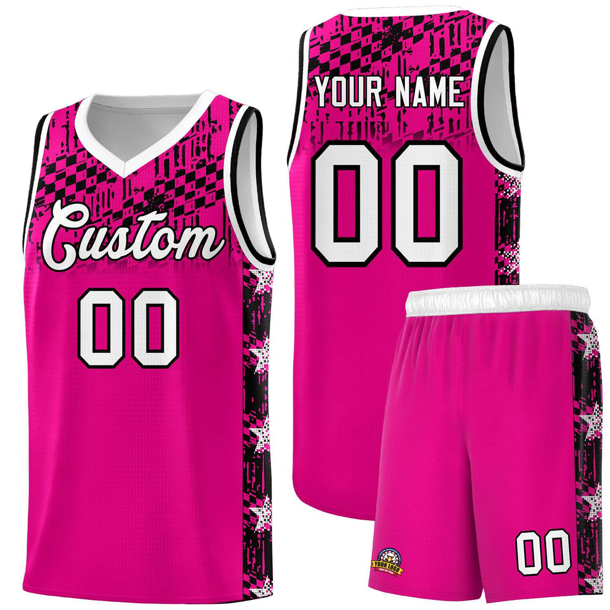 Custom Pink Mosaic Stars Pattern Sports Uniform Basketball Jersey|KXKSHOP