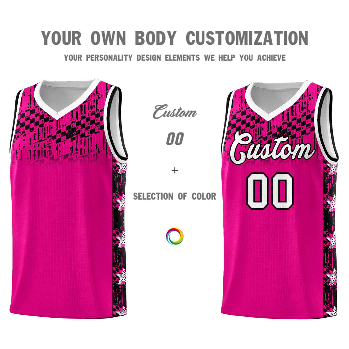 Custom Pink Mosaic Stars Pattern Sports Uniform Basketball Jersey|KXKSHOP