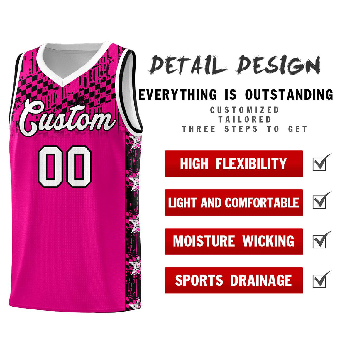 Custom Pink Mosaic Stars Pattern Sports Uniform Basketball Jersey|KXKSHOP