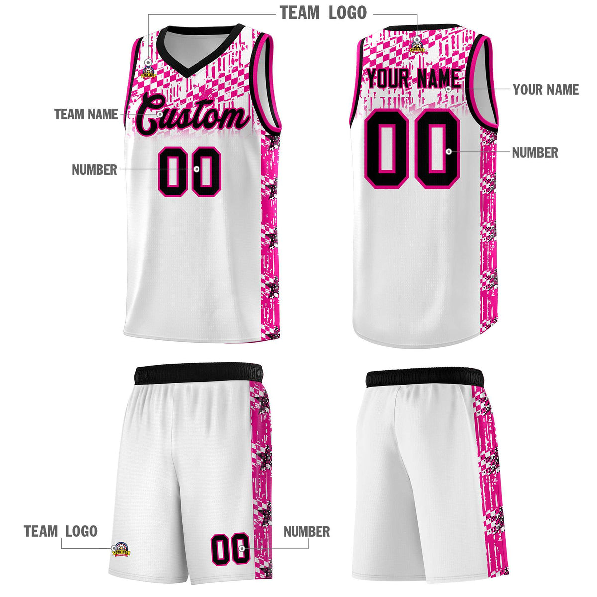 Custom White Mosaic Stars Pattern Sports Uniform Basketball Jersey|KXKSHOP