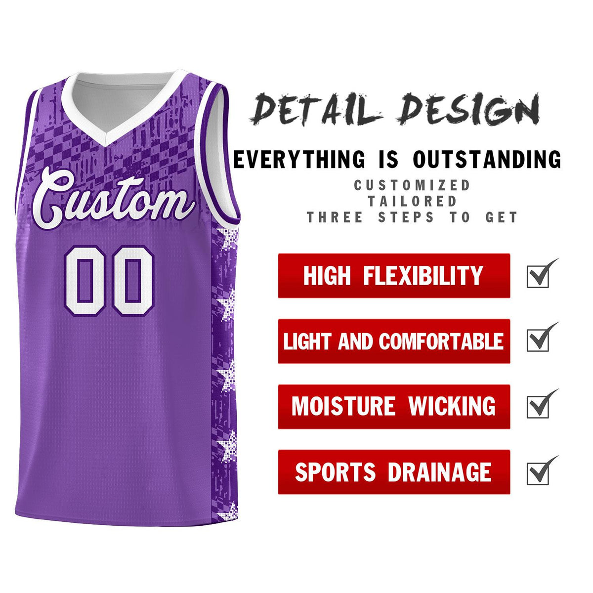 Custom Light Purple Mosaic Stars Pattern Sports Uniform Basketball Jersey|KXKSHOP