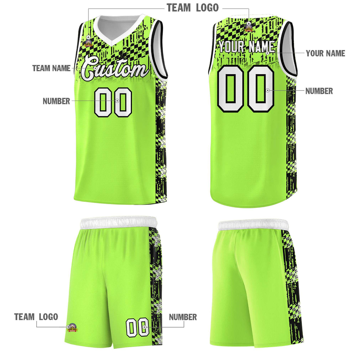 Custom Fluorescent Green Mosaic Stars Pattern Sports Uniform Basketball Jersey|KXKSHOP
