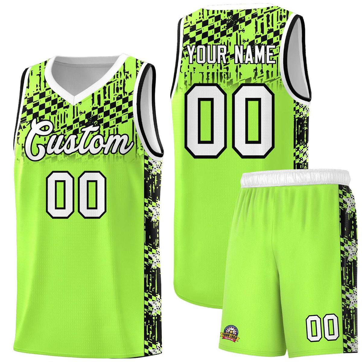 Custom Fluorescent Green Mosaic Stars Pattern Sports Uniform Basketball Jersey|KXKSHOP