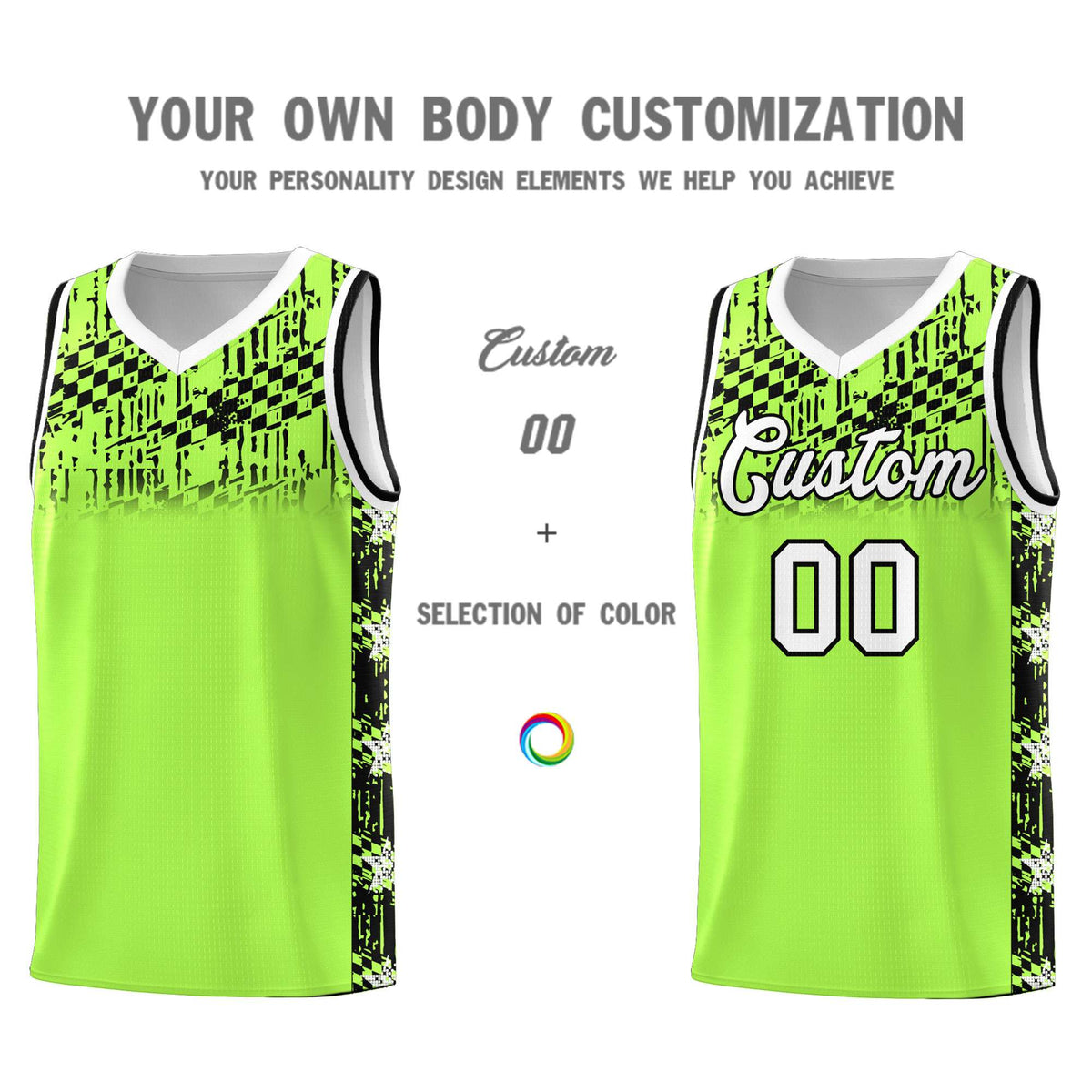 Custom Fluorescent Green Mosaic Stars Pattern Sports Uniform Basketball Jersey|KXKSHOP