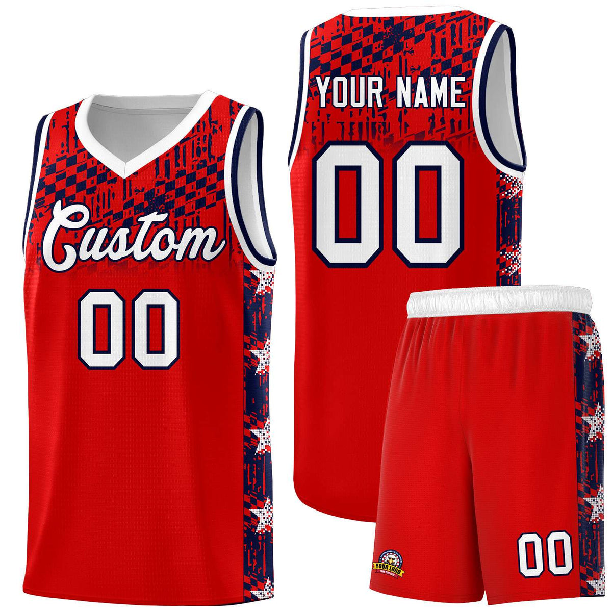 Custom Red Mosaic Stars Pattern Sports Uniform Basketball Jersey|KXKSHOP