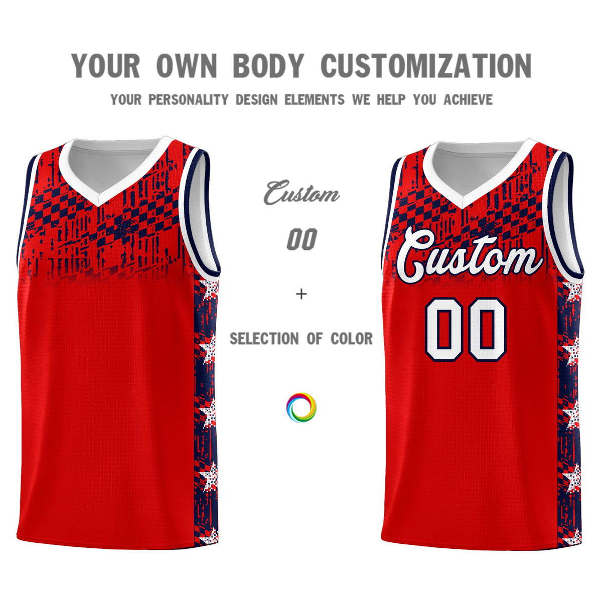 Custom Red Mosaic Stars Pattern Sports Uniform Basketball Jersey|KXKSHOP