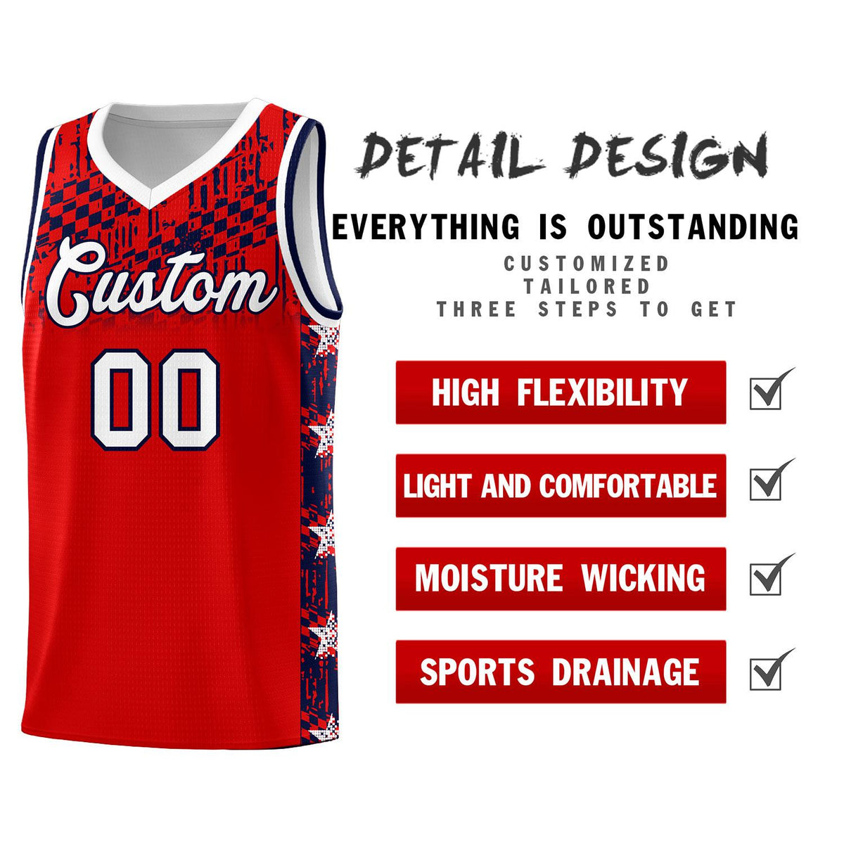 Custom Red Mosaic Stars Pattern Sports Uniform Basketball Jersey|KXKSHOP