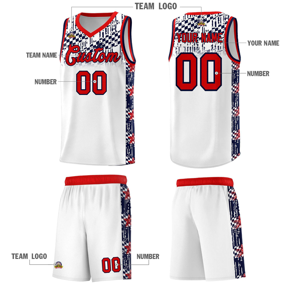 Custom White Mosaic Stars Pattern Sports Uniform Basketball Jersey|KXKSHOP