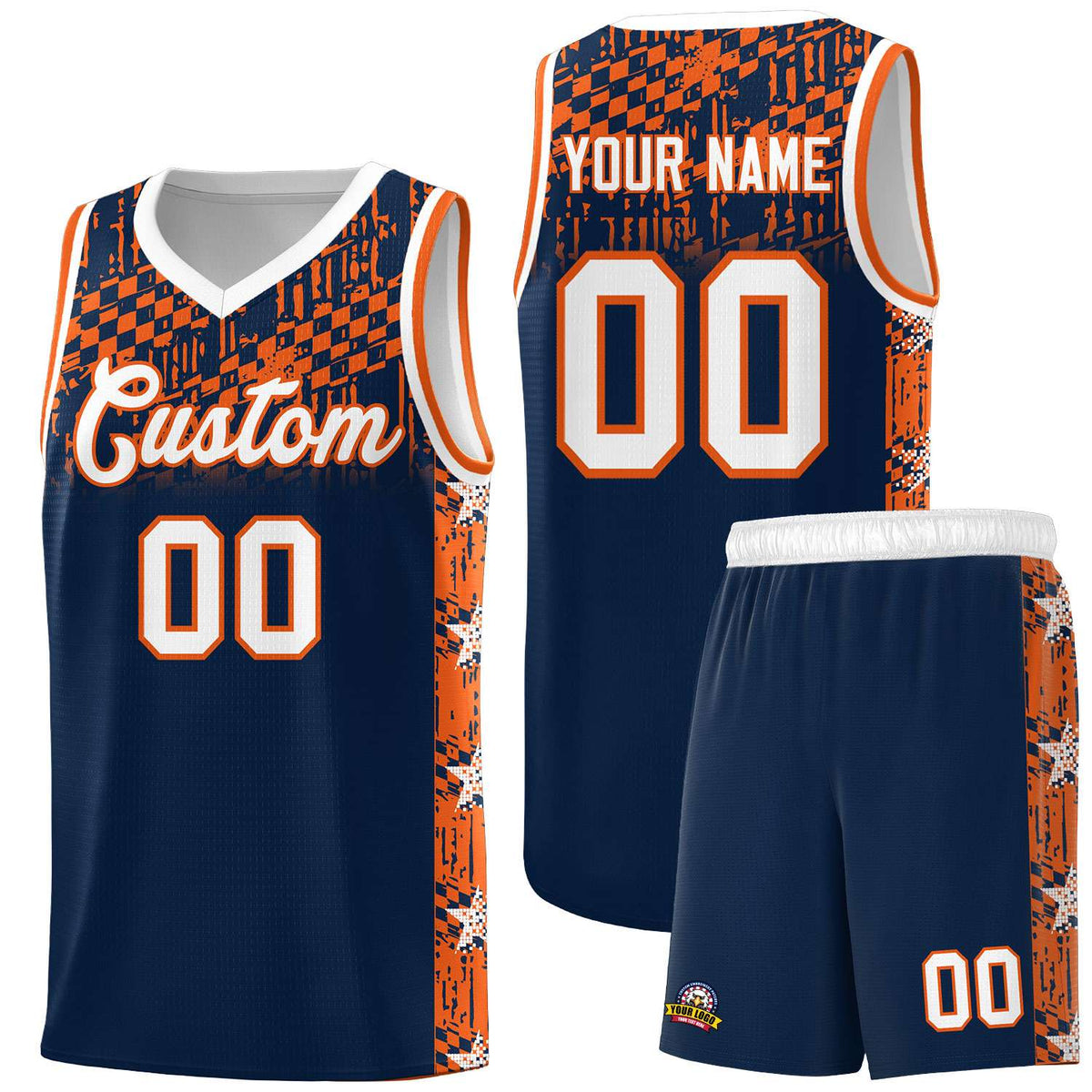 Custom Navy Mosaic Stars Pattern Sports Uniform Basketball Jersey|KXKSHOP
