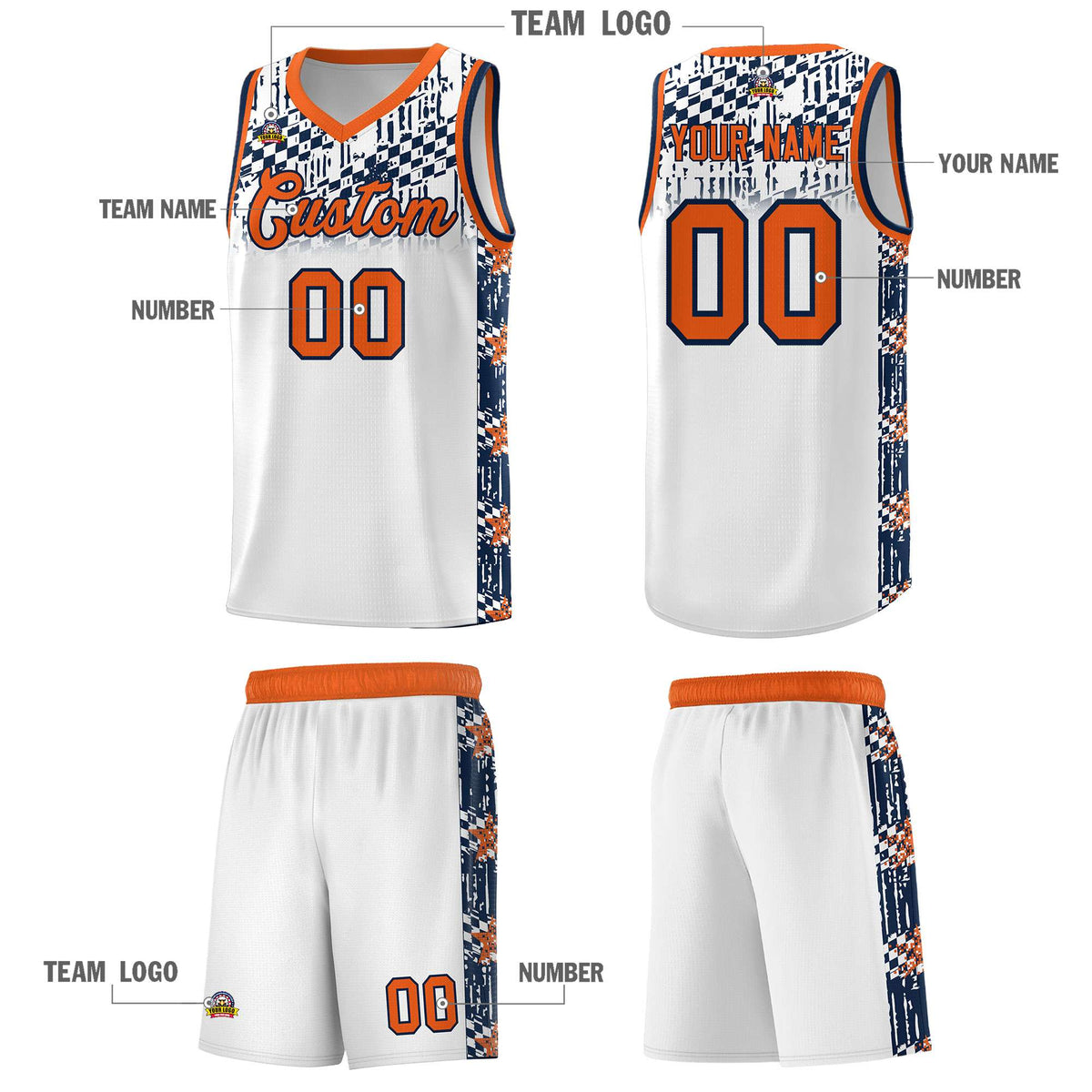 Custom White Mosaic Stars Pattern Sports Uniform Basketball Jersey|KXKSHOP