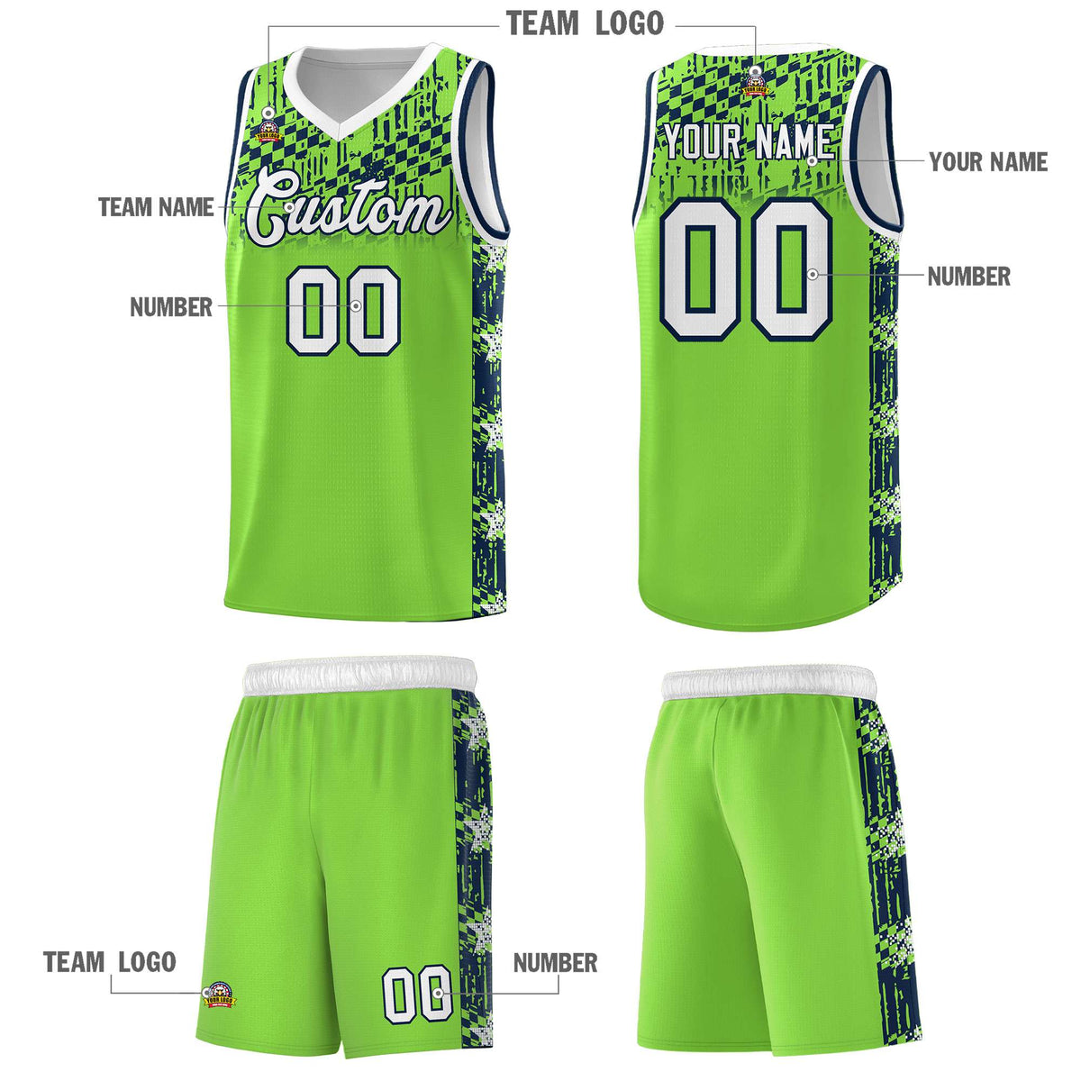 Custom Neon Green Mosaic Stars Pattern Sports Uniform Basketball Jersey|KXKSHOP