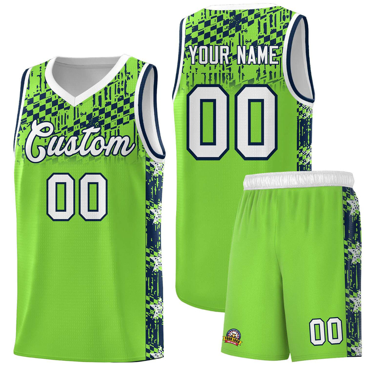 Custom Neon Green Mosaic Stars Pattern Sports Uniform Basketball Jersey|KXKSHOP