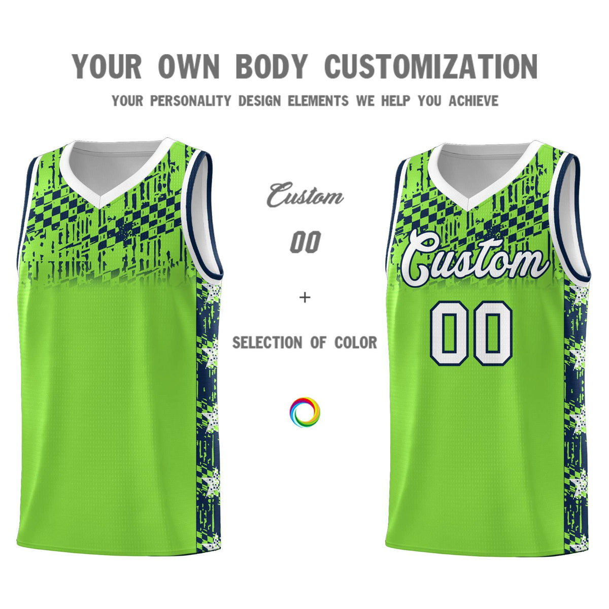 Custom Neon Green Mosaic Stars Pattern Sports Uniform Basketball Jersey|KXKSHOP